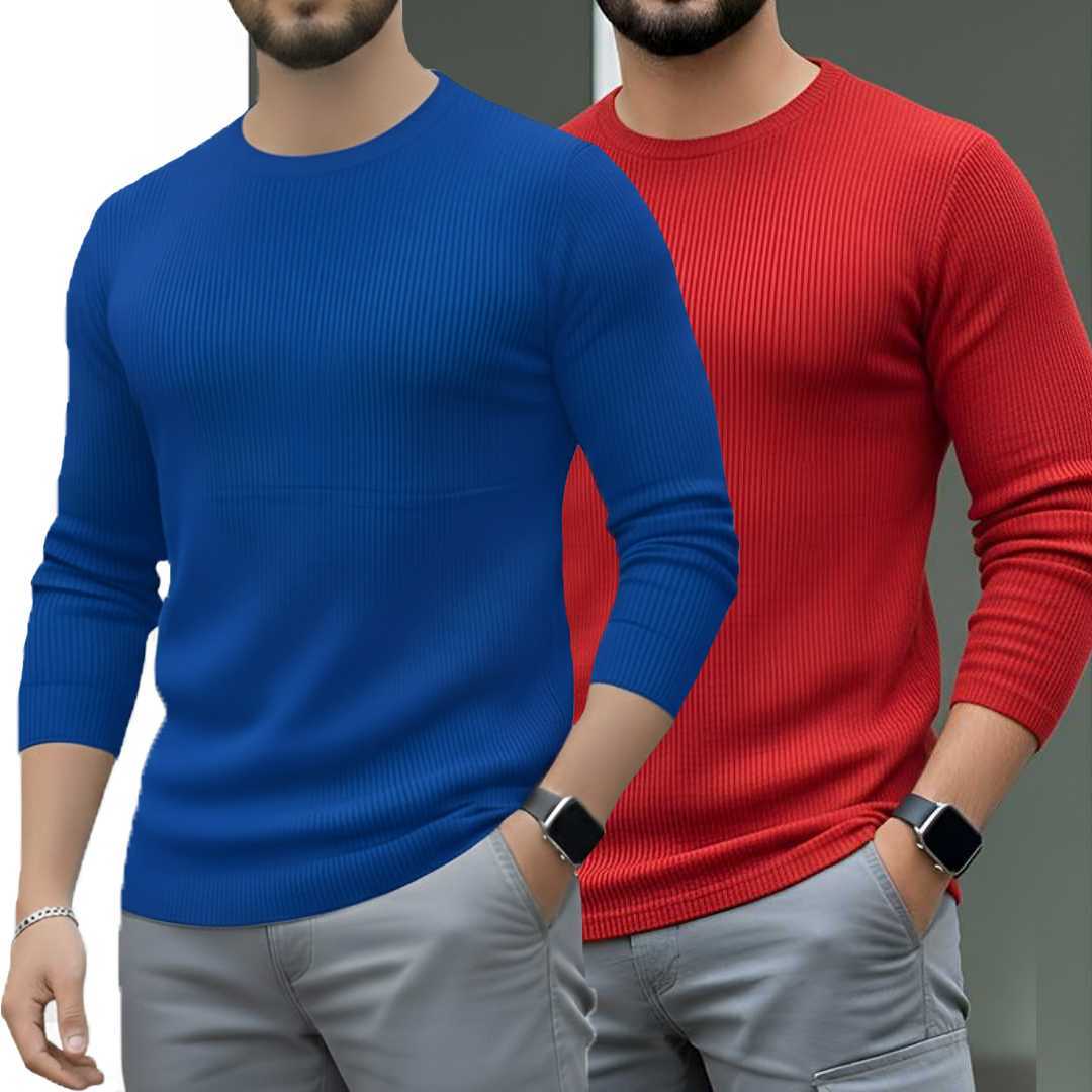 Men's,Premium,2/2,Rib,Full,Sleeve,T-shirt,Royel,Blue