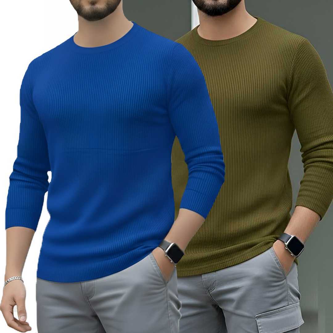Men's,Premium,2/2,Rib,Full,Sleeve,T-shirt,Royel,Blue