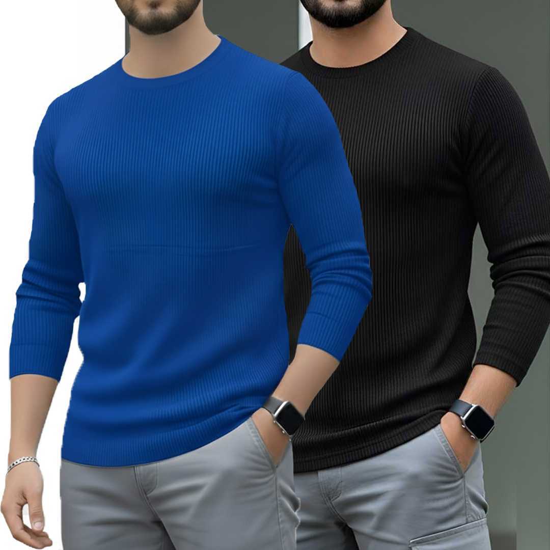 Men's,Premium,2/2,Rib,Full,Sleeve,T-shirt,Royel,Blue