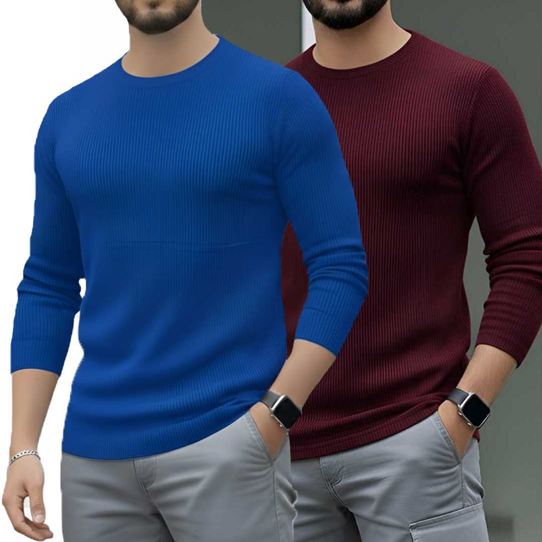 Men's,Premium,2/2,Rib,Full,Sleeve,T-shirt,Royel,Blue